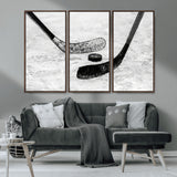 82900-MGV-CV-36X24-Hockey Wall Art – Black and White Canvas Print Ice Rink Sticks Puck Sports Photography, Modern Decor for Game Room, Man Cave,