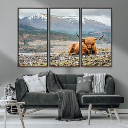 80252-MGV-CV-36X24-Scottish Cow Wall Art Canvas Print, Framed Highland Cow Art Picture Print, Highland Cattle Perfect Rustic Farmhouse Decor Artwork