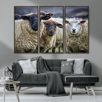 18418-MGV-CV-36X24-Sheep Wall Art Canvas Print, Framed Farmhouse Sheep Art Picture Print, Sheep Herd Perfect Rustic Farmhouse Decor Artwork