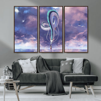 66864-MGV-CV-36X24-Fantasy Dragon Wall Art – Mystical Canvas Print Girl and Sky Serpent Dreamlike Clouds, Magical Anime Inspired Decor for Living