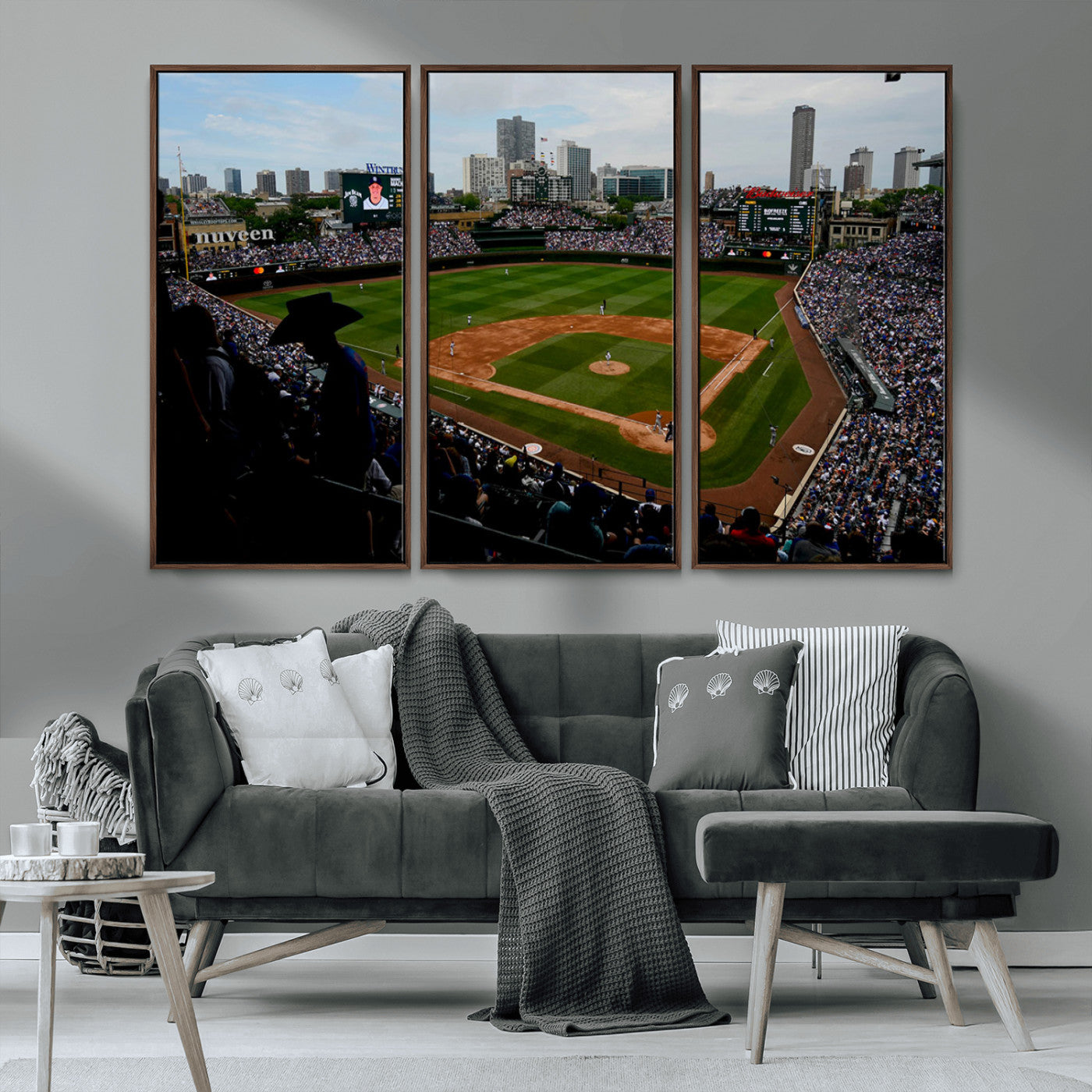 34859-MGV-CV-36X24-Wrigley Field Wall Art Canvas Print, Framed Chicago Cubs Stadium Art Picture Print, Wrigley Stadium Field Perfect Sport Room Decor