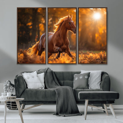 92144-MGV-CV-36X24-Sunset Horse Wall Art Canvas Print, Framed Horse Barn Art Picture Print, Majestic Horse Perfect Rustic Farmhouse Decor Artwork