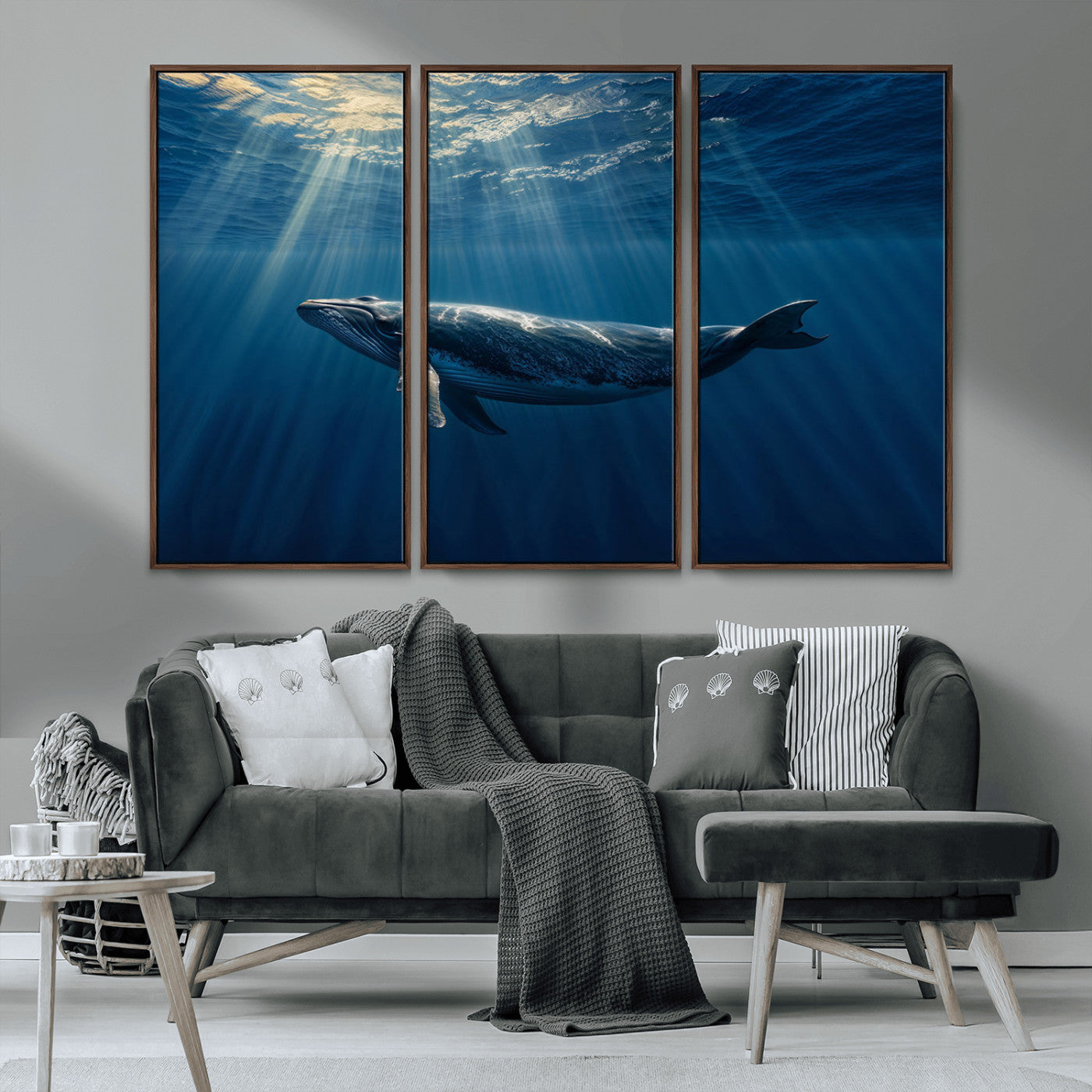18052-MGV-CV-36X24-Whale Wall Art – Majestic Ocean Canvas Print Marine Life Underwater Sunlight Scene, Nautical Coastal Decor for Living Room,