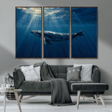18052-MGV-CV-36X24-Whale Wall Art – Majestic Ocean Canvas Print Marine Life Underwater Sunlight Scene, Nautical Coastal Decor for Living Room,