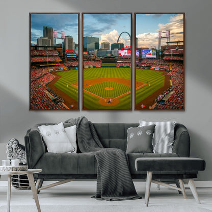 91908-MGV-CV-36X24-Baseball Stadium Wall Art – Canvas Print Game Day Field City Skyline Iconic Arch Scene Sports Photography, Decor for Game Room,