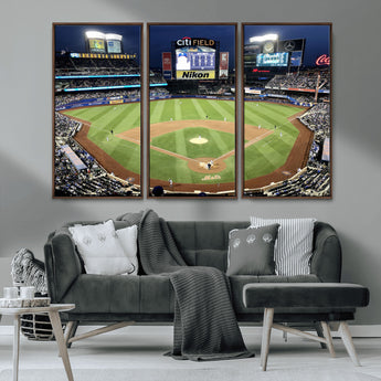 87666-MGV-CV-36X24-City Field Stadium Wall Art Canvas Print, Framed New York Stadium Art Picture Print, Citi Field Stadium Perfect Sport Room Decor