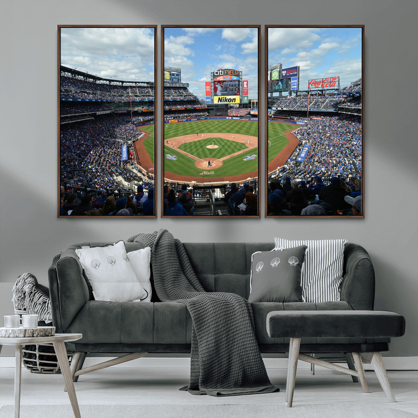 22910-MGV-CV-36X24-City Field Stadium Wall Art Canvas Print, Framed New York Stadium Art Picture Print, City Field Perfect Sport Room Decor Artwork