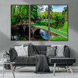 57655-MGV-FC-48X32-3P_Walnut-Golf Course Wall Art – Canvas Print Scenic Green Fairway Stone Bridge Water Reflection Landscape, Classic Sports Decor for Office,