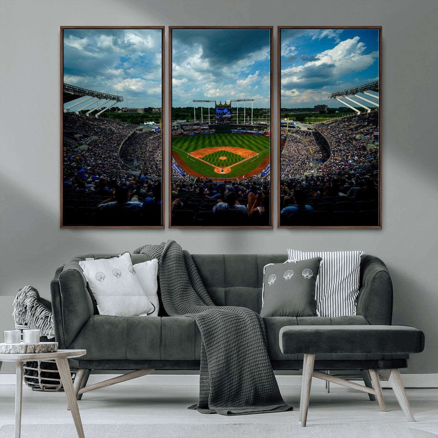 37127-MGV-CV-36X24-Kauffman Stadium Wall Art Canvas Print, Framed Kansas City Royals Field Art Picture Print, Baseball Stadium Perfect Sport Room