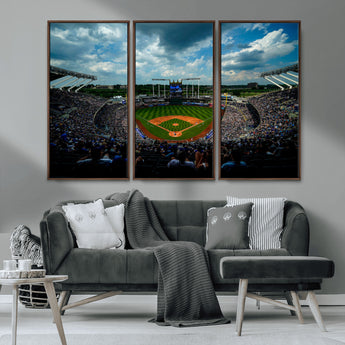37127-MGV-CV-36X24-Kauffman Stadium Wall Art Canvas Print, Framed Kansas City Royals Field Art Picture Print, Baseball Stadium Perfect Sport Room