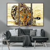 45281-MGV-CV-36X24-Blue Eye Leopard Wall Art Canvas Print, Framed Leopard Painting Art Picture Print, Big Cat Perfect Safari Wildlife Decor Artwork