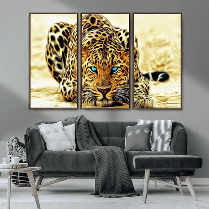 45281-MGV-CV-36X24-Blue Eye Leopard Wall Art Canvas Print, Framed Leopard Painting Art Picture Print, Big Cat Perfect Safari Wildlife Decor Artwork
