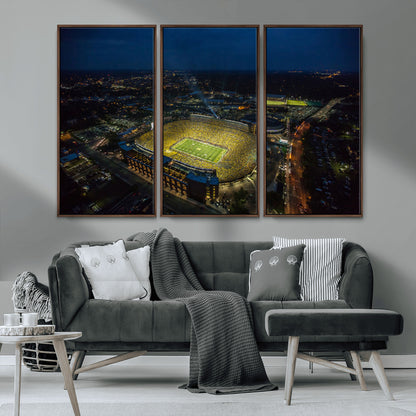 52519-MGV-FC-48X32-3P_Walnut-Michigan Football Stadium Wall Art Canvas Print, Framed Michigan Stadium Art Picture Print, Michigan Wolverines Field Perfect
