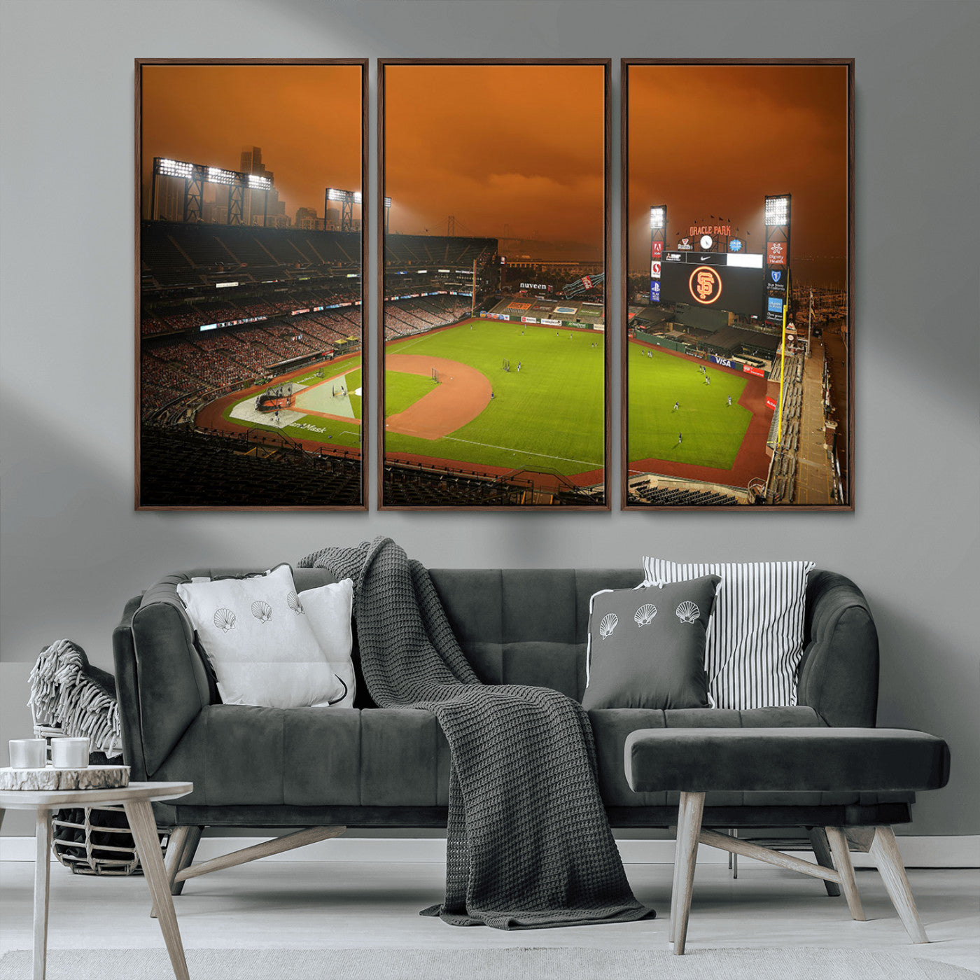31315-MGV-CV-36X24-Oracle Park Stadium Wall Art Canvas Print, Framed California Stadium Art Picture Print, Oracle Park Field Perfect Sport Room Decor