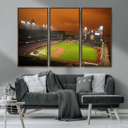 31315-MGV-CV-36X24-Oracle Park Stadium Wall Art Canvas Print, Framed California Stadium Art Picture Print, Oracle Park Field Perfect Sport Room Decor