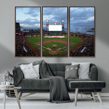 44631-MGV-CV-36X24-Oracle Park Stadium Wall Art Canvas Print, Framed San Francisco Giants Art Picture Print, Giants Stadium Field Perfect Sports Room