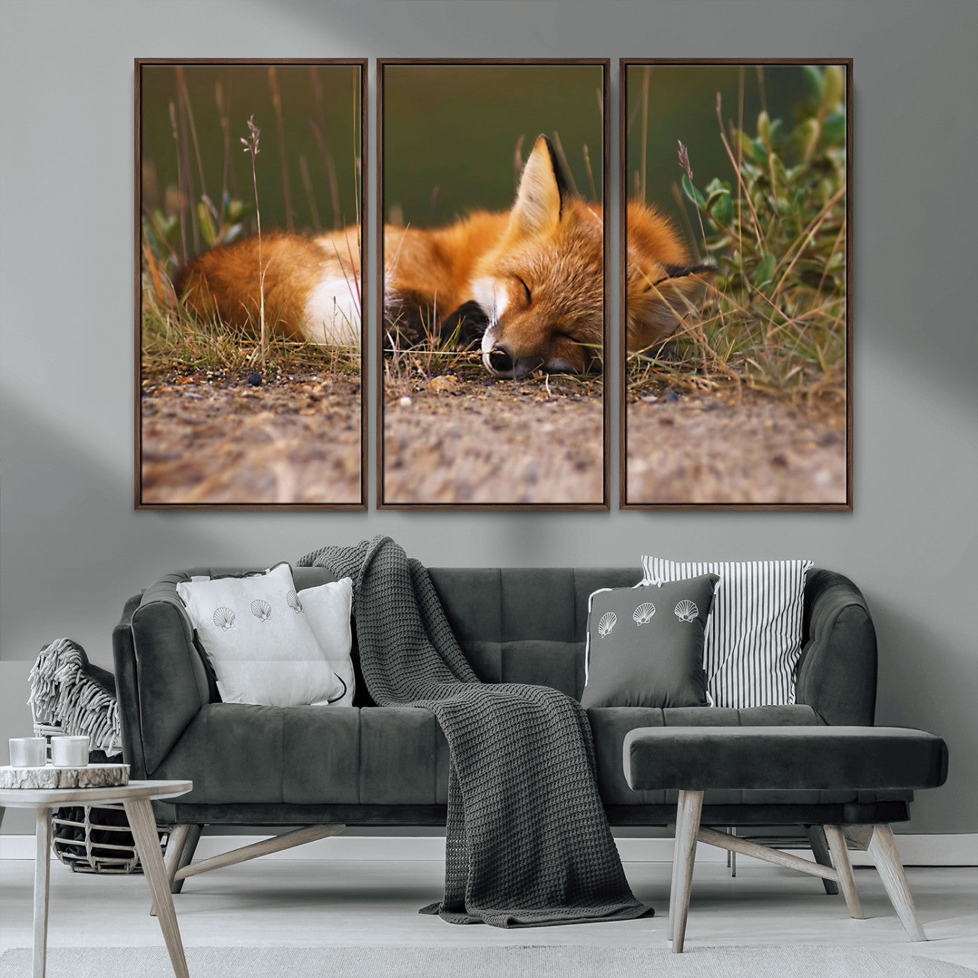 25085-MGV-CV-36X24-Sleeping Fox Wall Art Canvas Print, Framed Rustic Fox Art Picture Print, Wildlife Animal Perfect Rustic Farmhouse Decor Artwork