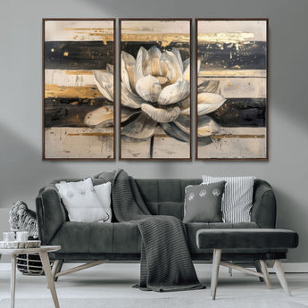 18807-MGV-CV-36X24-Lotus Flower Wall Art Canvas Print, Framed Abstract Lotus Art Picture Print, White Lotus Flower Perfect Abstract Floral Decor