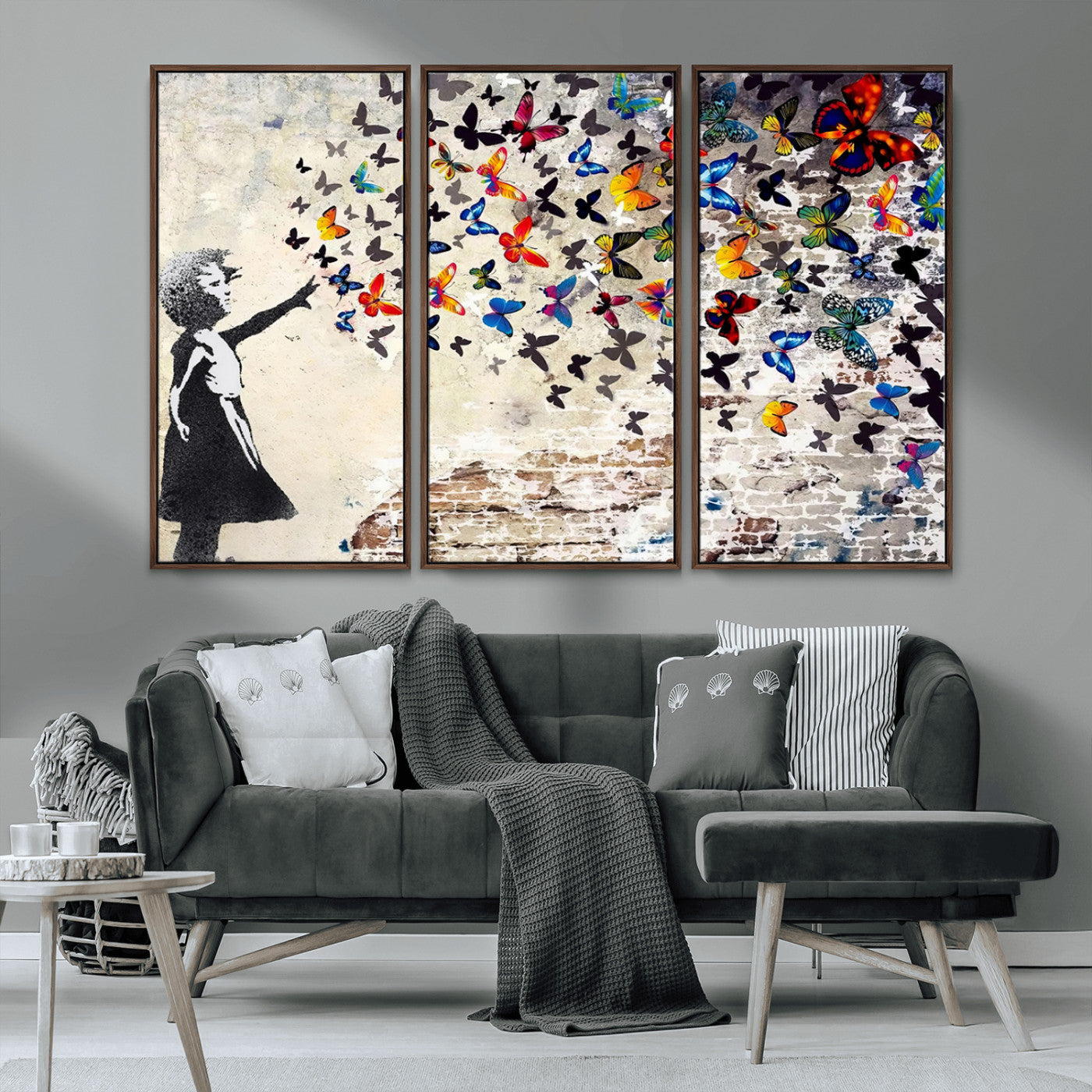 97895-MGV-CV-36X24-Girl with Butterflies Wall Art – Colorful Street Art Style Canvas Print, Modern Graffiti-Inspired Butterfly Artwork for Living