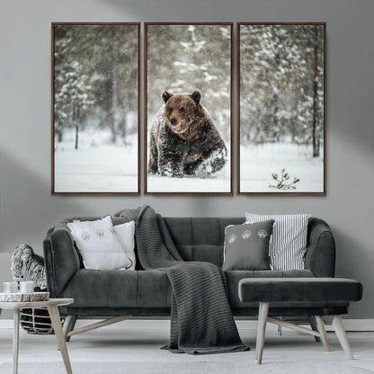 43350-MGV-CV-36X24-Wild Bear in Snow Wall Art – Majestic Wildlife Photography Print, Winter Forest Nature Decor for Cabin, Lodge, Rustic Home,
