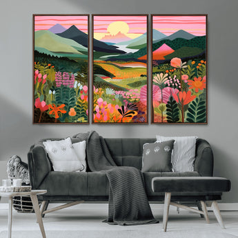 99638-MGV-CV-36X24-Sunset Meadow Wall Art – Panoramic Mountain Landscape with Wildflowers Canvas Print, Vibrant Nature Decor for Living Room, Bedroom
