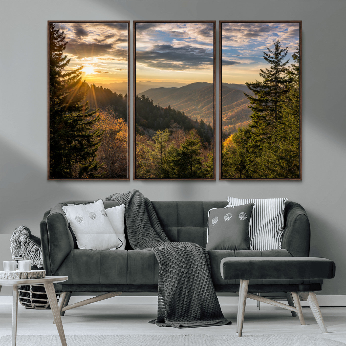 73692479-MGV-CV-36X24-Smoky Mountains Wall Art Canvas Print, Framed Forest Mountain Art Picture Print, Spring Mountain Perfect Spring Style Decor