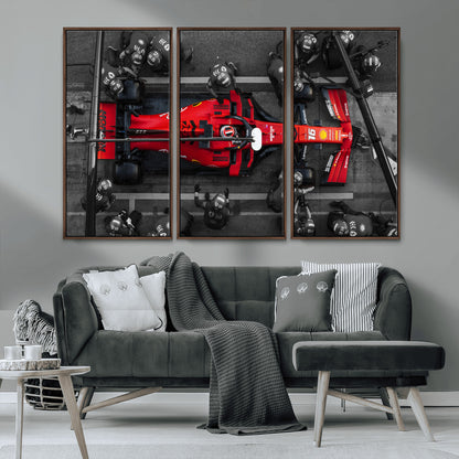 99356-MGV-CV-36X24-Ferrari Pit Stop Wall Art – Formula 1 Racing Car Canvas Print, Red Speed Machine Motorsport Decor for Office, Garage, Man Cave or