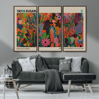 40791-MGV-CV-36X24-Kusama Inspired Wall Art – Vibrant Abstract Floral Jungle Canvas Print, Bold Pop Art Botanical Decor for Living Room, Bedroom, or