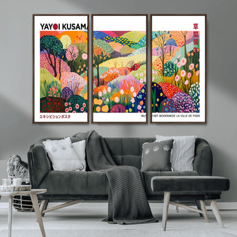 75201-MGV-CV-36X24-Yayoi Kusama Floral Wall Art – Vibrant Abstract Landscape Canvas Print, Modern Pop Art Poster for Living Room, Bedroom, or Gallery