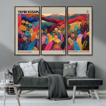 70959-MGV-CV-36X24-Yayoi Kusama Inspired Wall Art – Bold Floral Landscape Canvas Print, Vibrant Modern Abstract Poster for Living Room, Bedroom, or