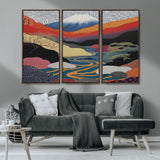 32131-MGV-CV-36X24-Japanese Mount Fuji Wall Art – Abstract Landscape Canvas Print with Swirling Sky & River, Modern Minimalist Asian Inspired Poster