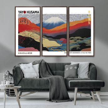 14839-MGV-CV-36X24-Yayoi Kusama Wall Art – Panoramic Mountain & River Canvas Print, Modern Abstract Japanese Landscape Decor for Living Room or