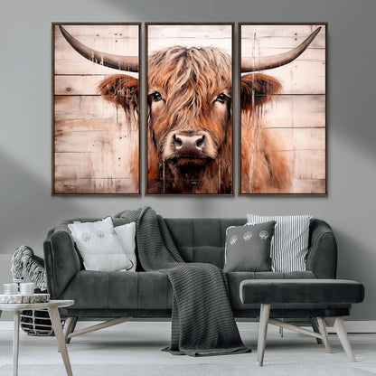 93730-MGV-CV-36X24-Scottish Cow Wall Art Canvas Print, Framed Longhorn Cow Art Picture Print, Highland Cattle Perfect Rustic Farmhouse Decor Artwork