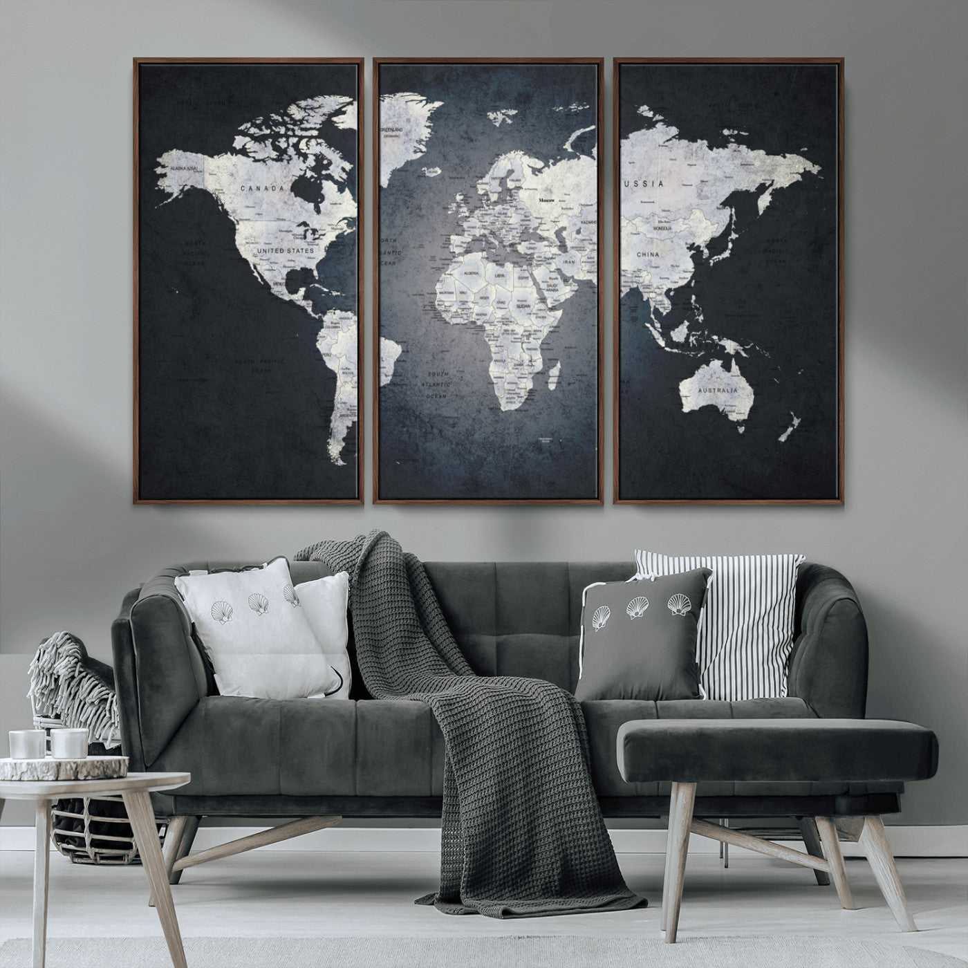 19124-MGV-CV-36X24-Modern World Map Wall Art – Black and White Canvas Print, Minimalist Global Map Decor for Office, Study, Bedroom or Living Room