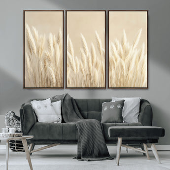 81444-MGV-CV-36X24-Pampas Grass Wall Art Canvas Print, Framed Beige Pampas Grass Art Picture Print, Minimalist Beige Perfect Minimalist Nature Decor
