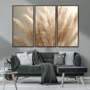 50300-MGV-CV-36X24-Pampas Grass Wall Art Canvas Print, Framed Minimalist Pampas Grass Art Picture Print, Beige Pampas Grass Perfect Minimalist Boho