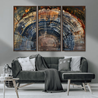 16193-MGV-CV-36X24-Tree Ring Wall Art – Abstract Wood Grain Canvas Print, Rustic Nature Texture Artwork Poster for Living Room, Bedroom, Office,