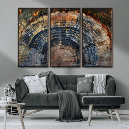 16193-MGV-CV-36X24-Tree Ring Wall Art – Abstract Wood Grain Canvas Print, Rustic Nature Texture Artwork Poster for Living Room, Bedroom, Office,