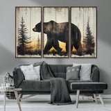 83875-MGV-CV-36X24-Sunset Bear Wall Art – Rustic Wildlife Canvas Print with Forest Silhouette, Cabin Lodge Decor for Living Room or Office