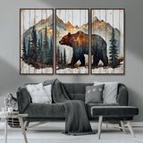 55777-MGV-CV-36X24-Rustic Bear Wall Art Canvas Print, Framed Mountain and Forest Art Picture Print, Wooden Bear Perfect Rustic Lodge Decor Artwork