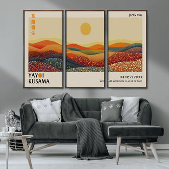 88180-MGV-CV-36X24-Yayoi Kusama Landscape Wall Art – Abstract Dotted Mountain Canvas Print, Retro Sun Poster for Modern Living Room, Office or