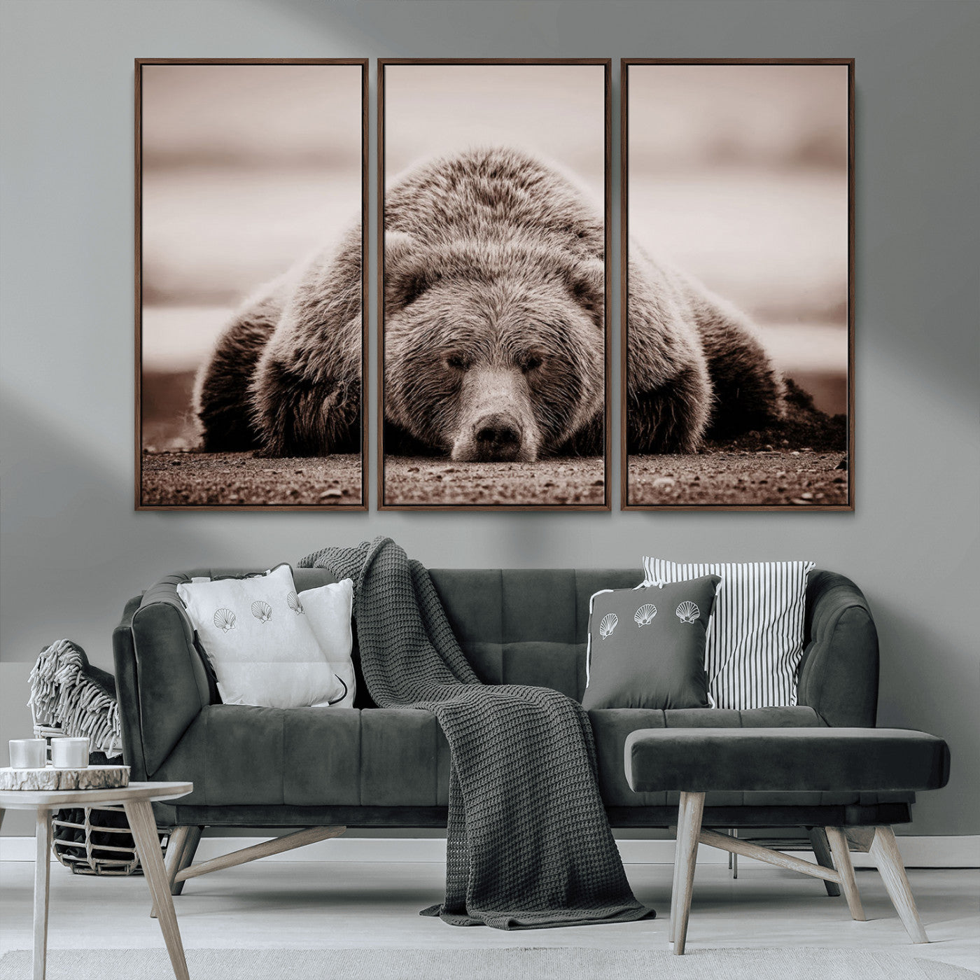 20611-MGV-CV-36X24-Grizzly Bear Wall Art – Majestic Wildlife Sepia Canvas Print, Rustic Nature Animal Artwork for Cabin, Lodge, Living Room, Bedroom,