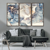 51497-MGV-CV-36X24-Abstract Blue and Gold Wall Art – Modern Fluid Ink Style Canvas Print, Elegant Contemporary Decor for Living Room, Office