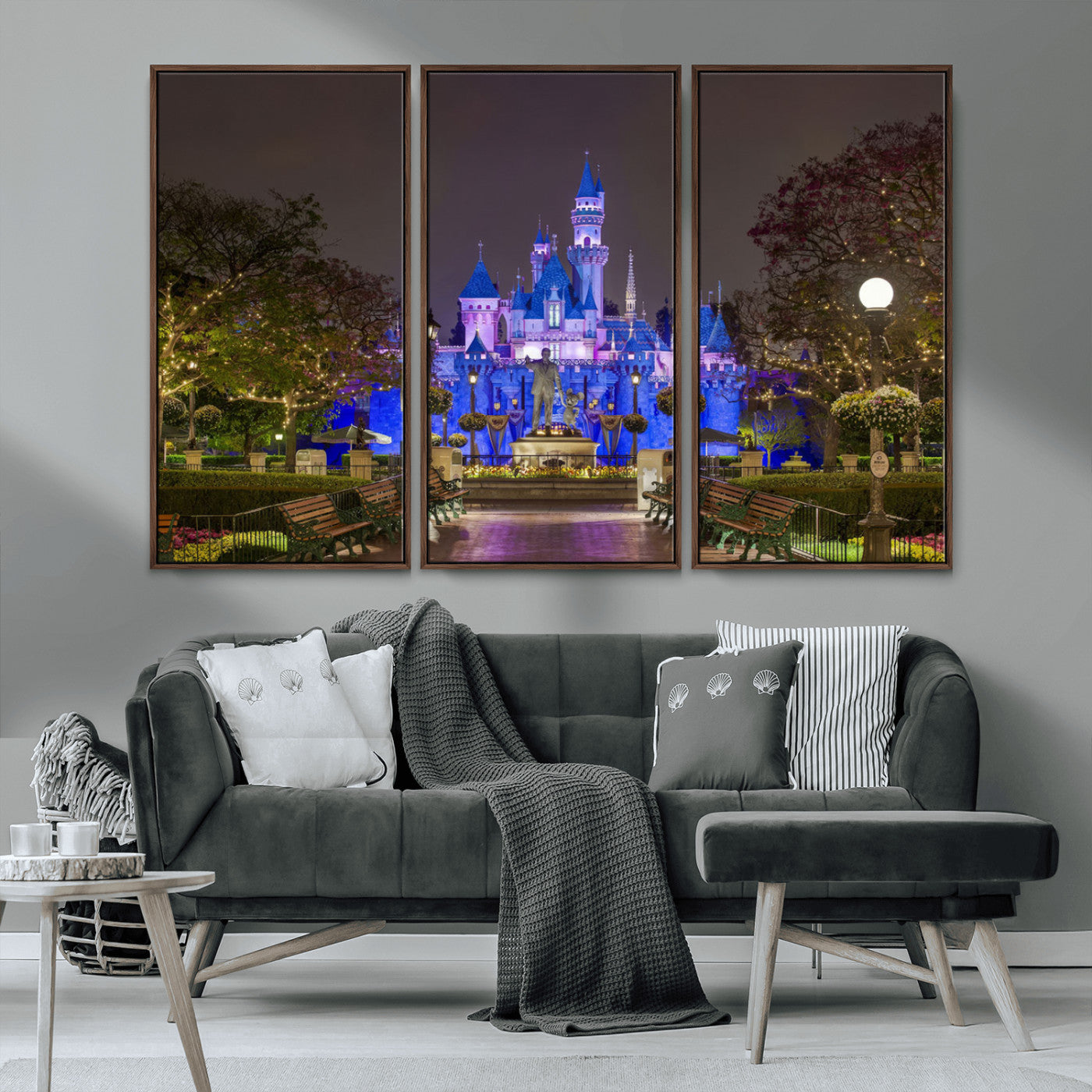 63560-MGV-CV-36X24-Fairy Tale Castle Wall Art – Magical Night Scene Canvas Print with Lights and Gardens, Fantasy Architecture Artwork for Living