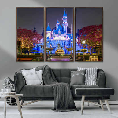 66710-MGV-CV-36X24-Enchanted Castle Wall Art – Magical Night Scene Canvas Print with Glowing Lights, Fantasy Architecture Artwork for Living Room,