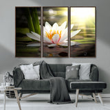 40478-MGV-CV-36X24-Water Lily Wall Art – White Lotus Flower Canvas Print with Sunlight Reflection, Serene Botanical Artwork for Living Room, Bedroom,