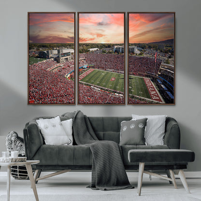 51135-MGV-CV-36X24-Indiana Hoosiers Stadium Wall Art – Panoramic Football Canvas Print with Game Day Crowd and Sunset Sky, Sports Artwork for Man