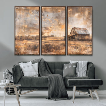 FARM2-MGV-CV-36X24-Rustic Farmhouse Wall Art Canvas Print, Framed Old Barn Art Picture Print, Southwestern Farmhouse Perfect Rustic Decor Artwork