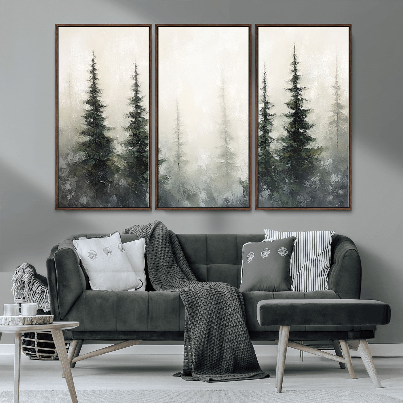 33241-MGV-CV-36X24-Misty Forest Wall Art Canvas Print, Framed Foggy Pines Art Picture Print, Forest Haze Perfect Rustic Minimalist Decor Artwork