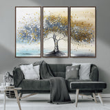 24771-MGV-CV-36X24-Silver Tree Wall Art Canvas Print, Framed Golden Leaves Art Picture Print, Metallic Tree Perfect Minimalist Luxury Decor Artwork
